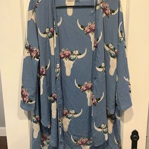 Blue skull lightweight kimono